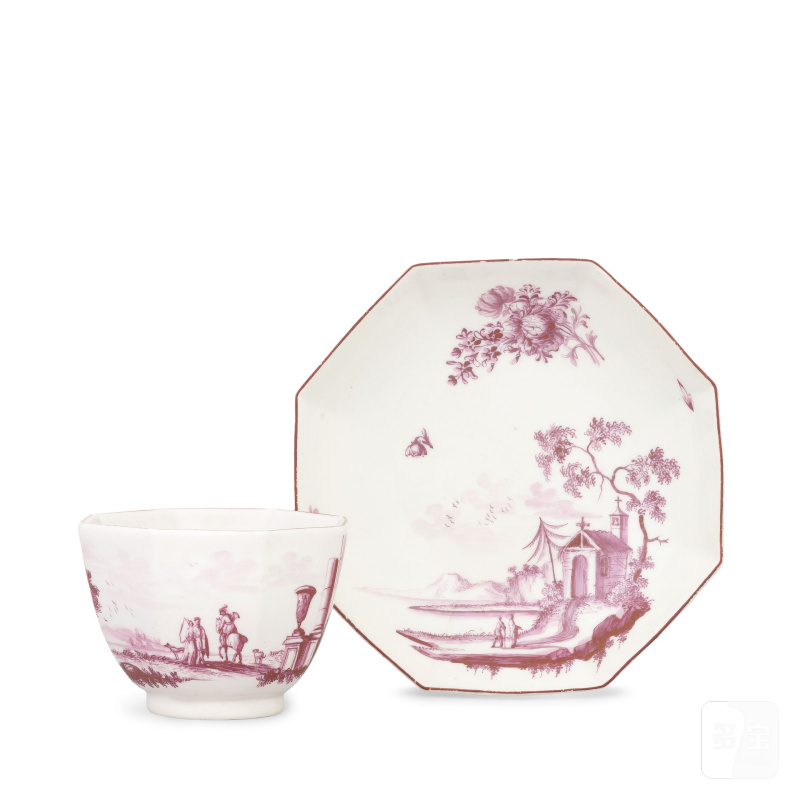 A Chelsea teabowl and saucer, circa 1753-55